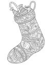 Christmas sock with gift vector coloring for adults