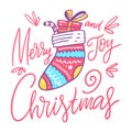 Christmas sock with gifts. Hand drawn vector illustration. Cartton style.