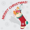 Christmas sock with gifts. Vector image.