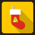 Christmas sock icon, flat style Royalty Free Stock Photo
