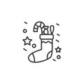 Christmas sock line icon. Gifts cache. Editable vector illustration