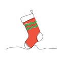 Christmas sock one line drawing on white background. Royalty Free Stock Photo