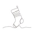 Christmas sock one line drawing on white background. Royalty Free Stock Photo