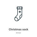 Christmas sock outline vector icon. Thin line black christmas sock icon, flat vector simple element illustration from editable