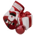 Christmas sock, red ball and white gift box Royalty Free Stock Photo
