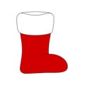 Christmas sock, santa boot icon, symbol, design. Winter vector illustration on white background.