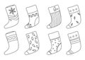 Christmas sock Santa boot line stocking vector set