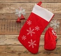 Christmas sock on wood Royalty Free Stock Photo