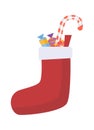 christmas socks. cartoon xmas mew year sock with sweets candies, holiday party decoration attribute. vector cartoon