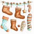 Christmas socks collection, perfect element for design greeting cards, invitations, posters, patterns