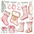 Christmas socks collection, perfect element for design greeting cards, invitations, posters, patterns