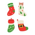 Christmas socks element set collection white isolated background with color flat style vector design Royalty Free Stock Photo