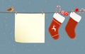 Christmas socks hanged on a clothesline Royalty Free Stock Photo