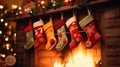 Christmas socks hanging on the fireplace Royalty Free Stock Photo