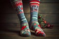 Christmas socks legs colorful style. Generate Ai