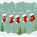 Christmas socks on the rope with bird Royalty Free Stock Photo