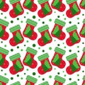 Christmas socks seamless pattern. Cartoon socks on white background with christmas trees. Cute wrapper paper, wallpapers Royalty Free Stock Photo