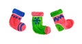 Christmas socks set. Hand painting acrylic, oil paints or gouache matte simple clipart.