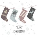 Christmas socks. A set of socks for the holiday. Cartoon vector hand drawn eps 10 illustration isolated on white Royalty Free Stock Photo