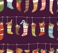 Christmas socks vector Santa Xmas New Year gift traditional Christians symbol illustration different textile design
