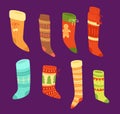 Christmas socks vector Santa Xmas New Year gift traditional Christians symbol sey illustration different textile design