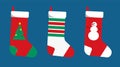 Christmas socks white red green with patterns stripes fir and snowman. Simple flat set of elements for Christmas and New Year Royalty Free Stock Photo