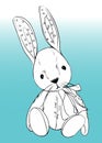 Christmas soft toy hare. Hand drawn vector illustration in grayscale.