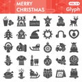 Christmas solid icon set, New Year symbols collection or sketches. Winter holiday glyph style signs for web and app Royalty Free Stock Photo