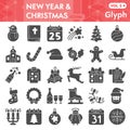 Christmas solid icon set, New Year symbols collection or sketches. Winter holidays glyph style signs for web and app Royalty Free Stock Photo