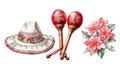 Christmas Sombrero Maracas and Poinsettia AI Generated PNG or JPG