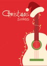 Christmas songs guitar and Santa hat on red background