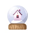 Christmas souvenir glass snow globe with a winter house, snow.Transparent snow globe.