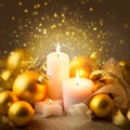 Christmas Sparkle Candles Decoration with Baubles Royalty Free Stock Photo