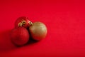 Christmas spheres on red background.