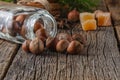 Christmas spices, cinnamon, anise. Hazelnuts Royalty Free Stock Photo