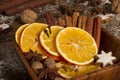 Christmas spices, nuts, dried oranges Royalty Free Stock Photo