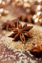 Christmas Spices. Star Anise on Vintage Table