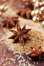 Christmas Spices. Star Anise on Vintage Table
