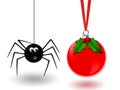Christmas spider and ball hanging on the wire Royalty Free Stock Photo