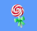 Christmas spiral lollipop with bow. Simple 3d render illustration