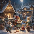 Christmas spirit with a delightful scene featuring Santa Claus surrounded by a joyful group of maus