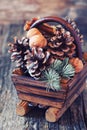 Christmas spirit: pine cones in a basket