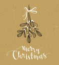 Christmas sprig of mistletoe with holiday lettering - Merry Christmas. Vector illustration.