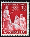 Christmas stamp printed in Australia shows birth of Jesus Christ