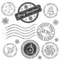 Christmas stamp set isolated on white. Vector Royalty Free Stock Photo