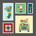 Christmas stamps. Set of Christmas marks. Flat, cartoon, vector Royalty Free Stock Photo