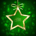 Christmas star with diamonds on green background