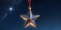 Christmas star hanging on a rope. 3d illustration. Festive background. Royalty Free Stock Photo