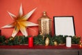 Christmas star, lantern and Christmas tree garland, Christmas decor