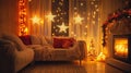 Christmas star lanterns hanging in a warm cozy room . Royalty Free Stock Photo